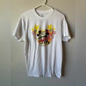 Disney White Tee with Mickey and Minnie Floral Design